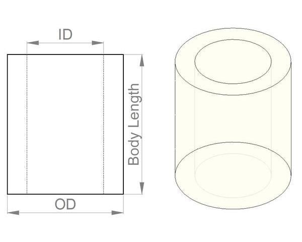 Nylon Spacer: 6mm Length, 5mm OD, 3.3mm ID (50-Pack)