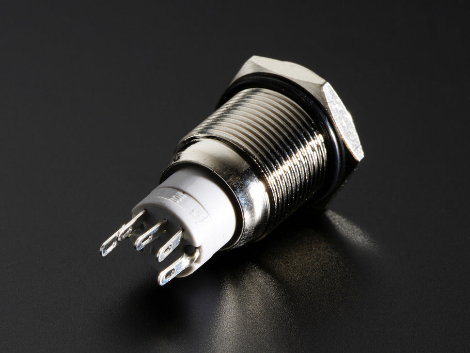 Rugged Metal Pushbutton with Blue LED Ring - 16mm Blue Momentary