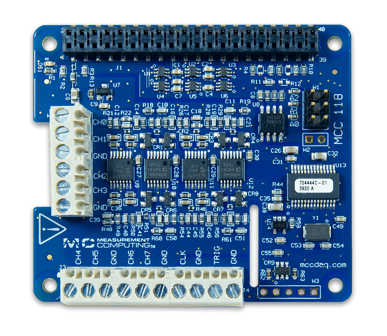 MCC 128: Voltage Measurement DAQ HAT for Raspberry Pi® 16-bit,100 kS/s, 8 SE/4 DIFF Analog Inputs, M