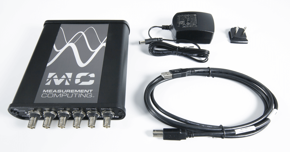 MCC USB-1604HS-2AO with included power supply and USB cable