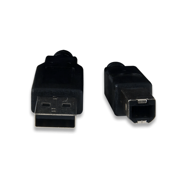 USB A to B cable connectors, front view
