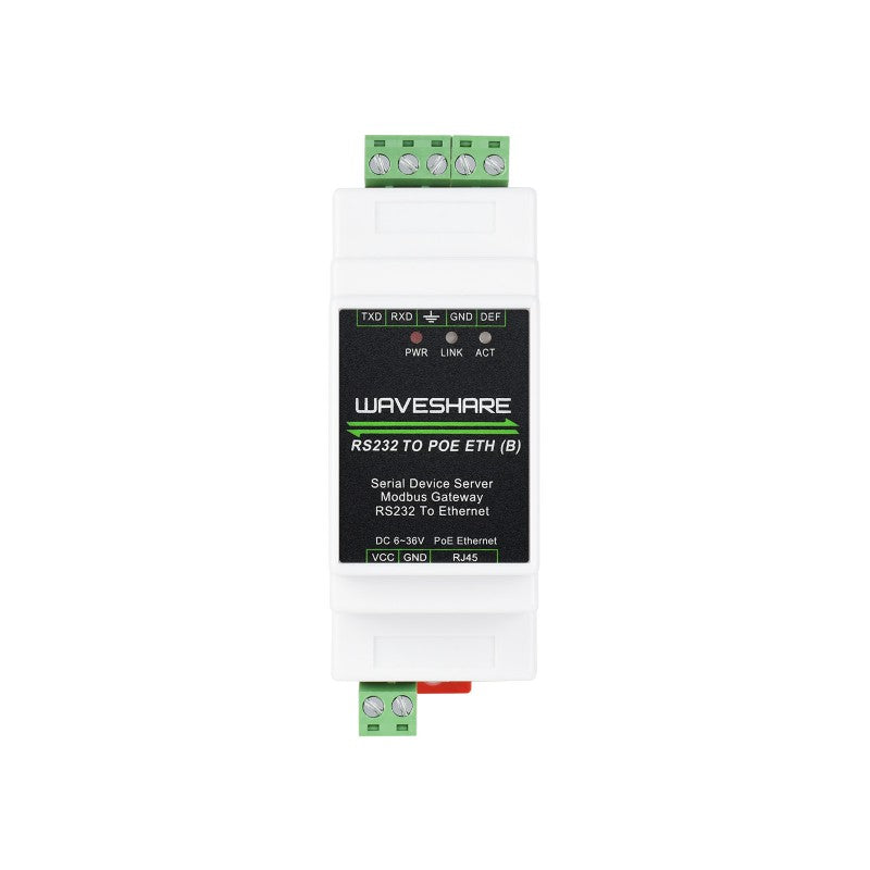 Industrial serial server, RS232 to RJ45 Ethernet, TCP/IP to serial, rail-mount support, with POE