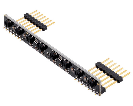 8-Channel QTRX Sensor Array for Romi/TI-RSLK MAX (Through-Hole Pins Soldered)