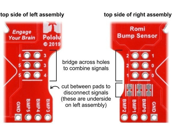 Left Bumper Switch Assembly for Romi/TI-RSLK MAX (Through-Hole Pins Soldered)