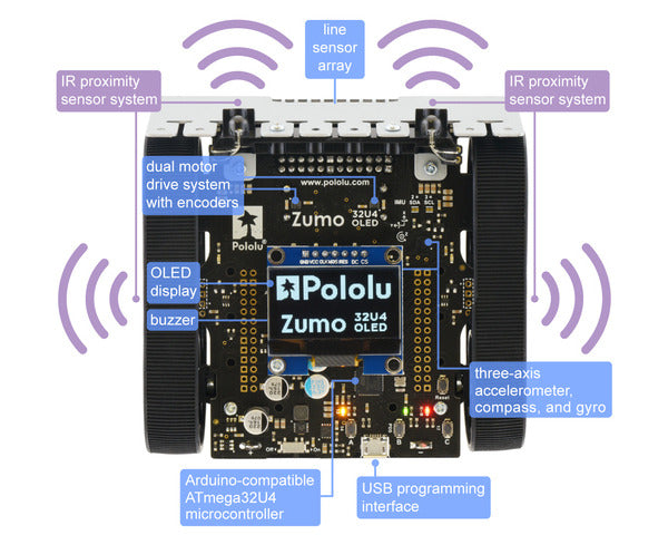 Zumo 32U4 OLED Robot (Assembled with 100:1 HP Motors)