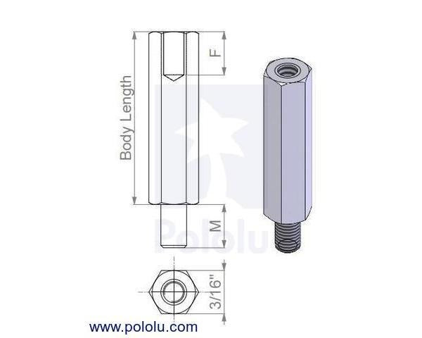 Aluminum Standoff: 1/2" Length, 2-56 Thread, M-F (4-Pack)