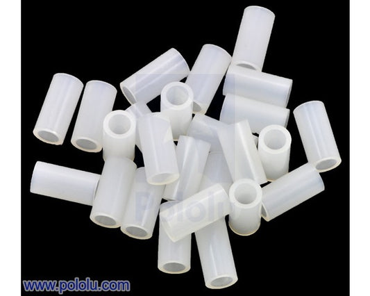 Nylon Spacer: 10mm Length, 5mm OD, 3.3mm ID (25-Pack)