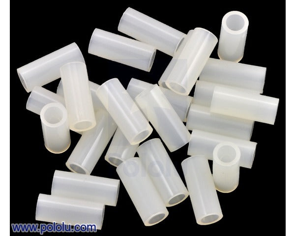 Nylon Spacer: 12mm Length, 5mm OD, 3.3mm ID (25-Pack)