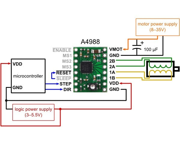 A4988 Stepper Motor Driver Carrier (Bulk, Header Pins Soldered)