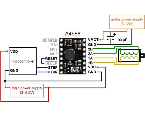 A4988 Stepper Motor Driver Carrier, Black Edition (Header Pins Soldered)