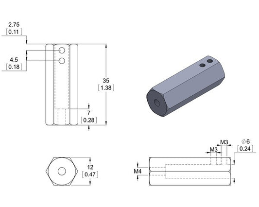 12mm Hex Wheel Adapter for 6mm Shaft, Extended (2-Pack)