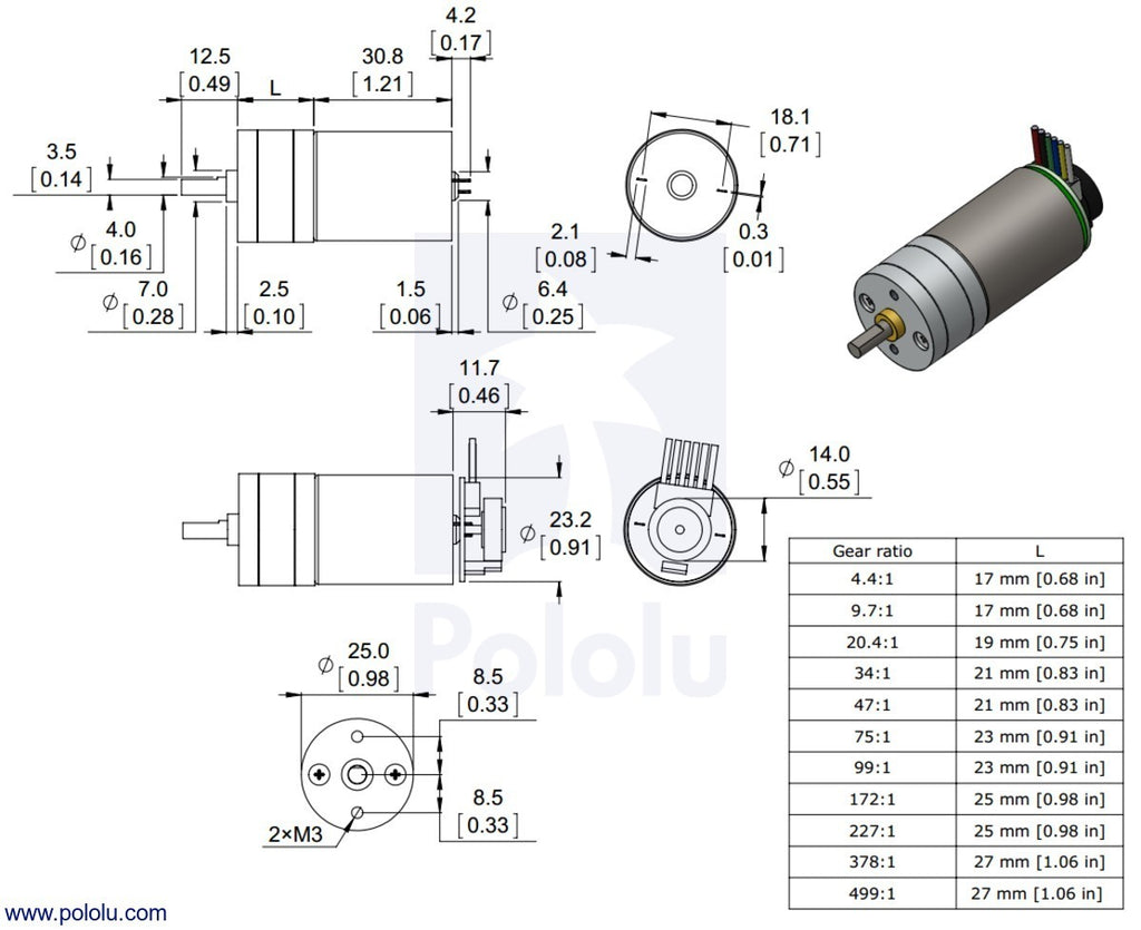 9.7:1 Metal Gearmotor 25Dx48L mm LP 12V with 48 CPR Encoder