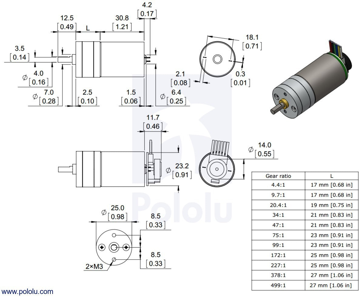 9.7:1 Metal Gearmotor 25Dx48L mm LP 12V with 48 CPR Encoder