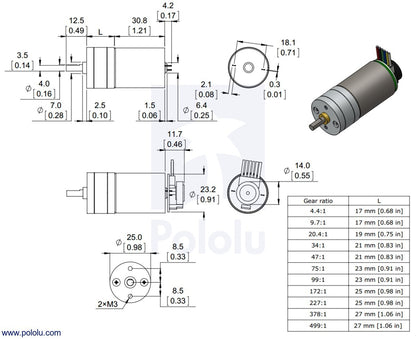 9.7:1 Metal Gearmotor 25Dx48L mm LP 12V with 48 CPR Encoder