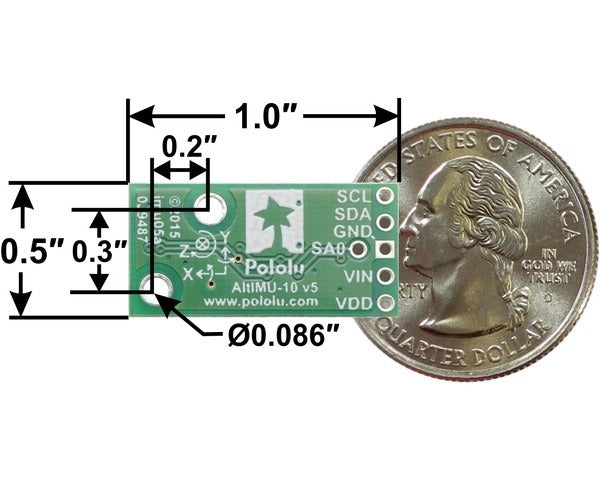 AltIMU-10 v5 Gyro, Accelerometer, Compass, and Altimeter (LSM6DS33, LIS3MDL, and LPS25H Carrier)