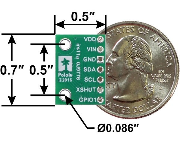 VL53L0X Time-of-Flight Distance Sensor Carrier with Voltage Regulator, 200cm Max