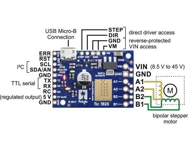 Tic T825 USB Multi-Interface Stepper Motor Controller (Connectors Soldered)