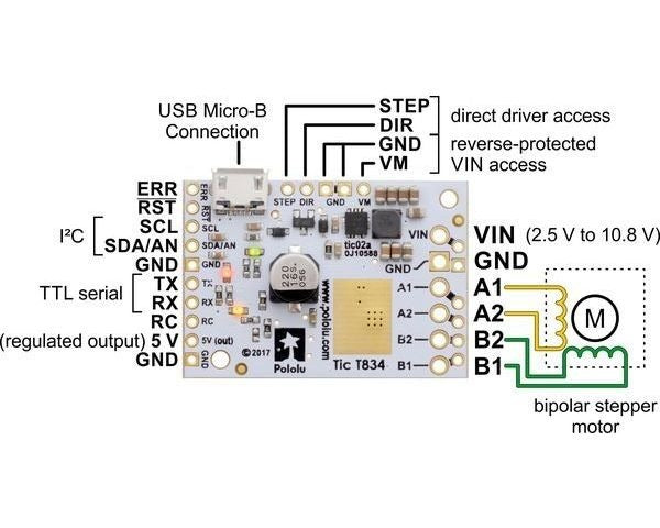 Tic T834 USB Multi-Interface Stepper Motor Controller (Connectors Soldered)