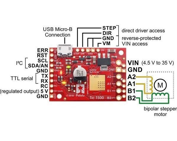 Tic T500 USB Multi-Interface Stepper Motor Controller (Connectors Soldered)