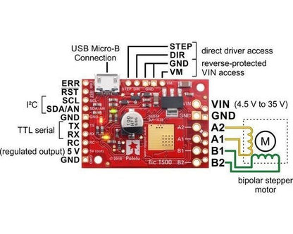 Tic T500 USB Multi-Interface Stepper Motor Controller (Connectors Soldered)