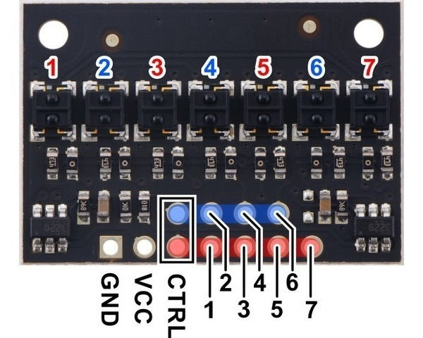 QTRX-HD-07A Reflectance Sensor Array: 7-Channel, 4mm Pitch, Analog Output, Low Current