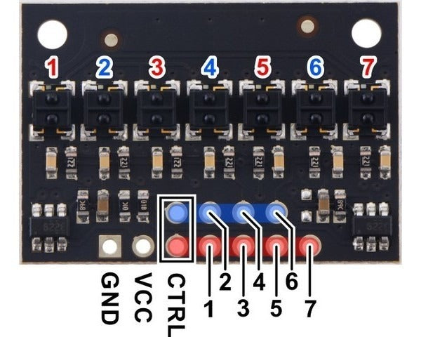 QTRX-HD-07RC Reflectance Sensor Array: 7-Channel, 4mm Pitch, RC Output, Low Current