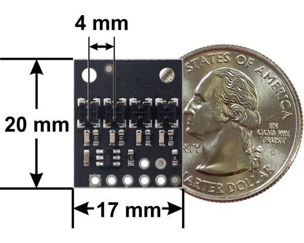 QTRX-HD-04RC Reflectance Sensor Array: 4-Channel, 4mm Pitch, RC Output, Low Current