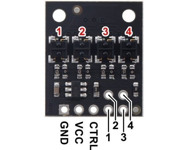 QTRX-HD-04A Reflectance Sensor Array: 4-Channel, 4mm Pitch, Analog Output, Low Current