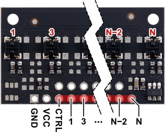 QTRX-MD-04A Reflectance Sensor Array: 4-Channel, 8mm Pitch, Analog Output, Low Current