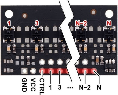 QTRX-MD-04RC Reflectance Sensor Array: 4-Channel, 8mm Pitch, RC Output, Low Current