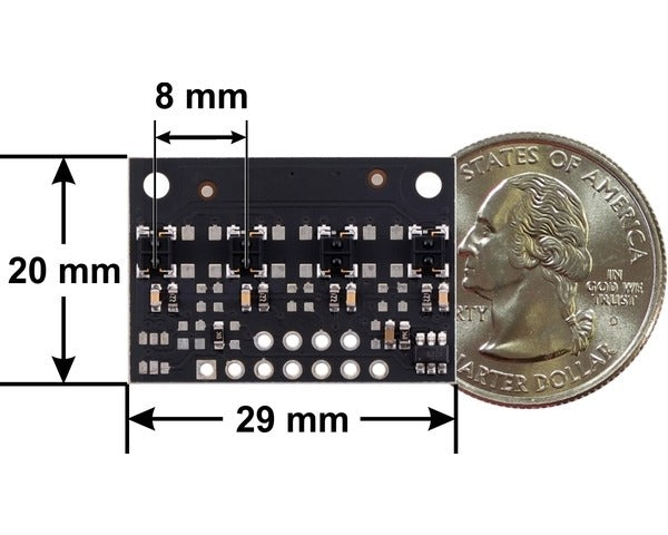 QTRX-MD-04RC Reflectance Sensor Array: 4-Channel, 8mm Pitch, RC Output, Low Current