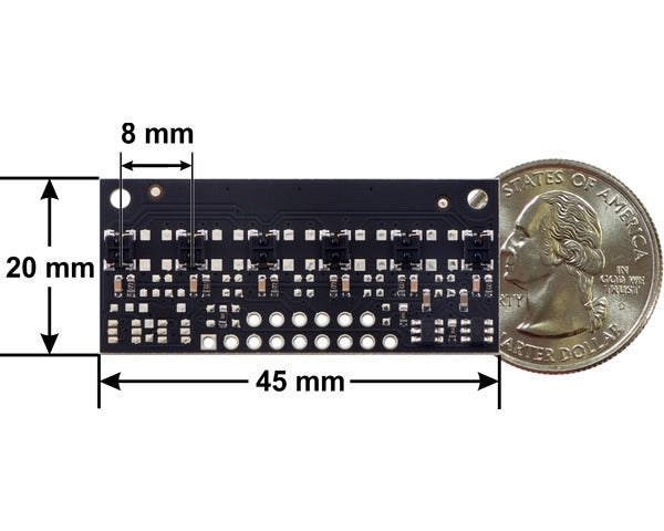 QTRX-MD-06RC Reflectance Sensor Array: 6-Channel, 8mm Pitch, RC Output, Low Current