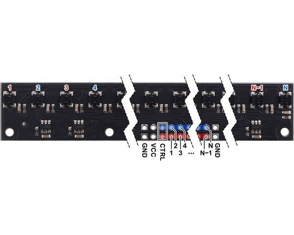 QTRX-MD-16RC Reflectance Sensor Array: 16-Channel, 8mm Pitch, RC Output, Low Current