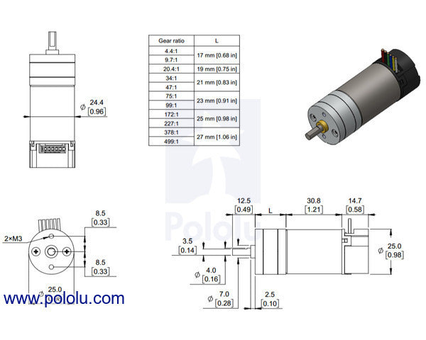 172:1 Metal Gearmotor 25Dx71L mm LP 12V with 48 CPR Encoder