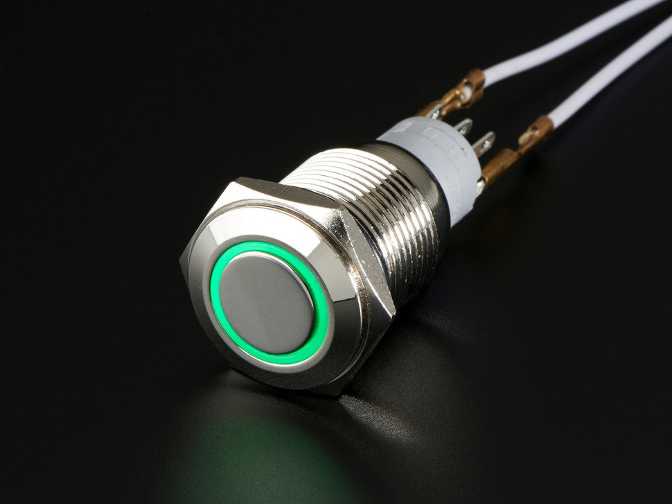 Rugged Metal On/Off Switch with Green LED Ring - 16mm Green On/Off