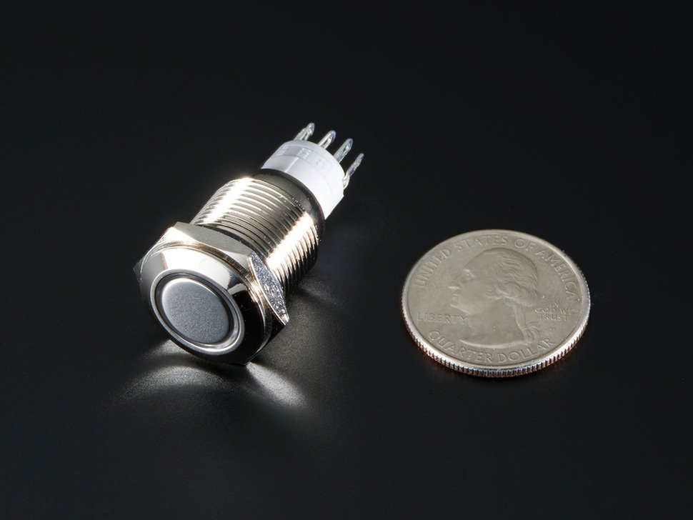 Rugged Metal Pushbutton with White LED Ring - 16mm White Momentary