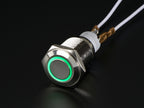 Rugged Metal Pushbutton with Green LED Ring - 16mm Green Momentary