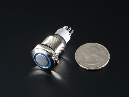 Rugged Metal On/Off Switch with Blue LED Ring - 16mm Blue On/Off