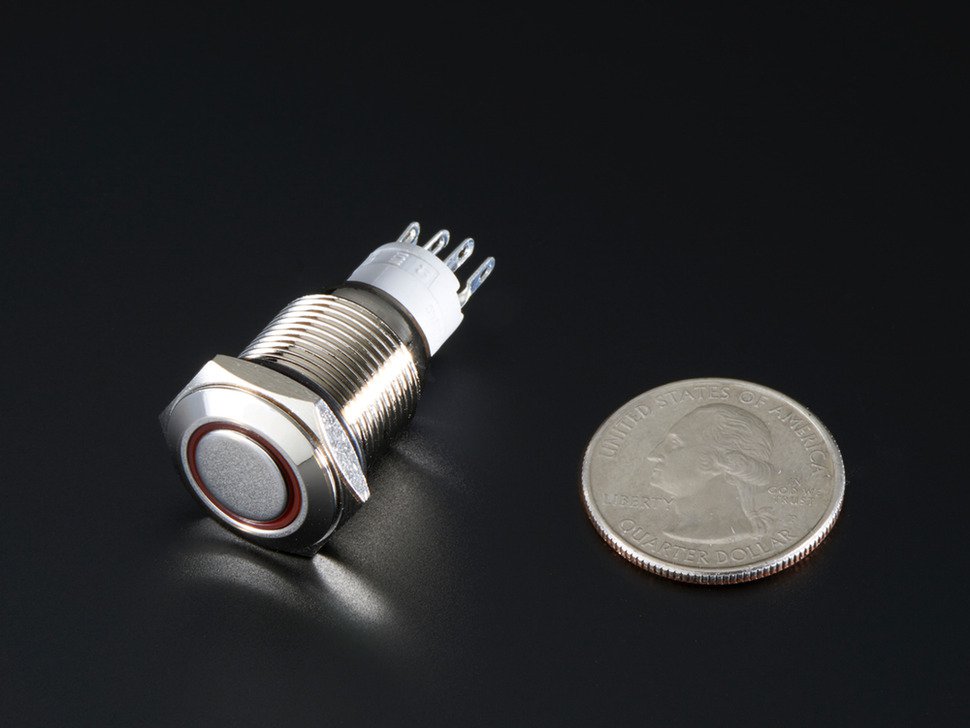 Rugged Metal On/Off Switch with Red LED Ring - 16mm Red On/Off