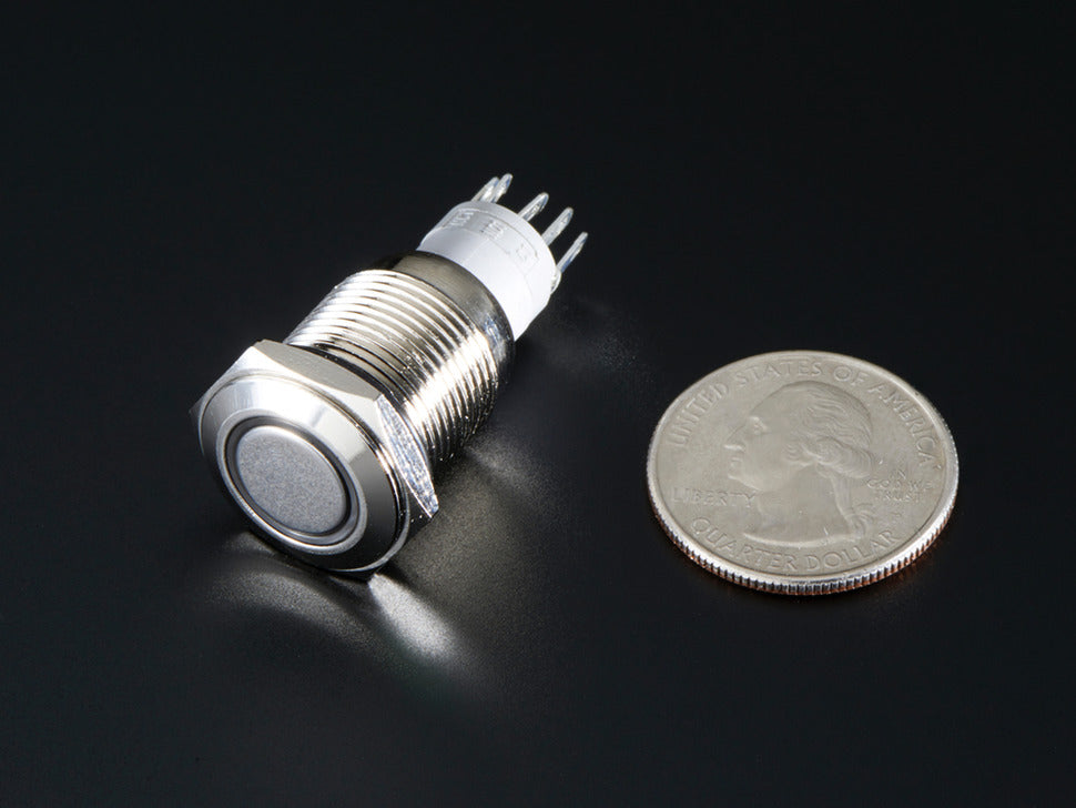 Rugged Metal On/Off Switch with White LED Ring - 16mm White On/Off