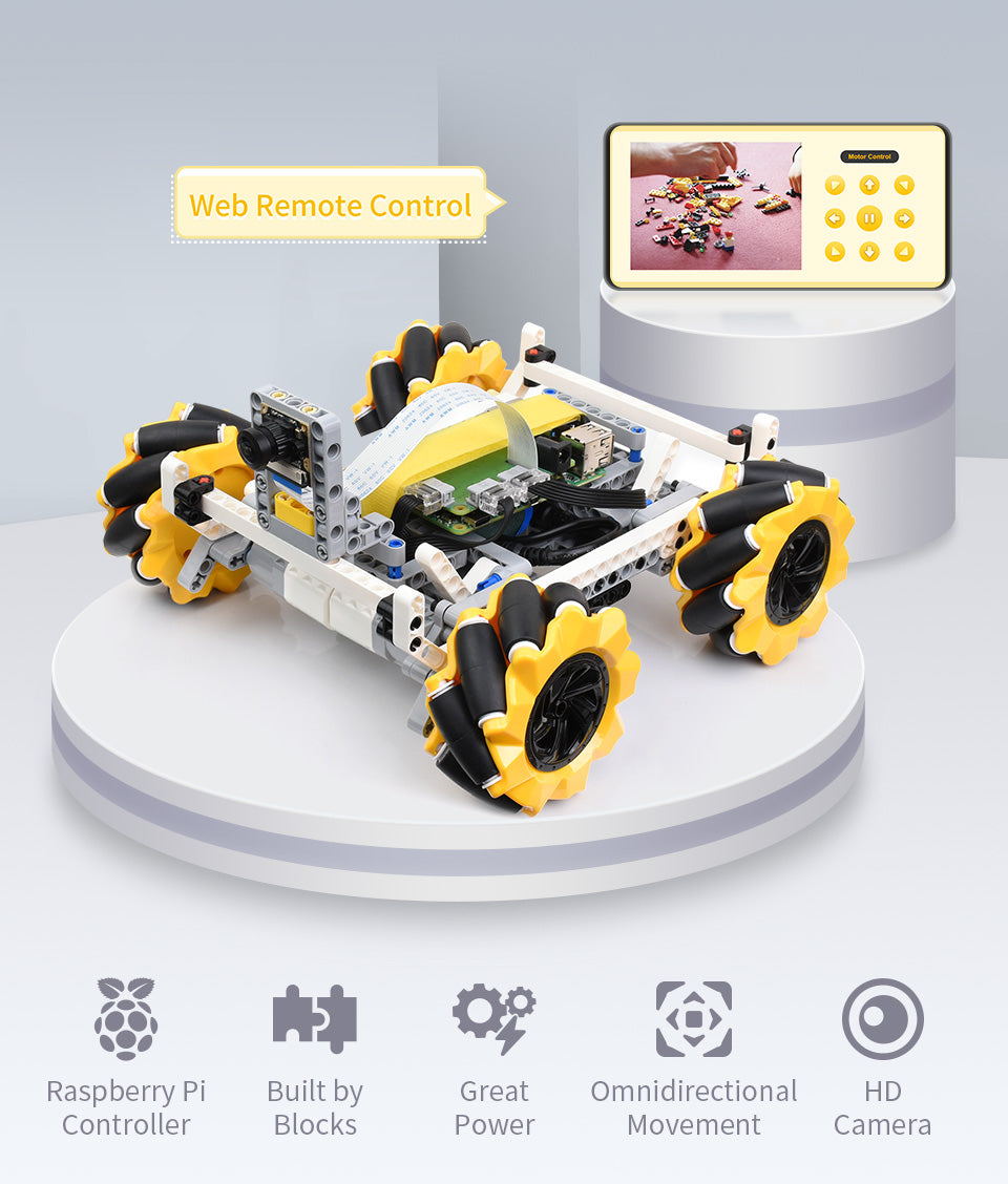 BuildMecar Kit, Smart Building Block Robot with Mecanum Wheels, 5MP Camera, Based on Raspberry Pi Bu