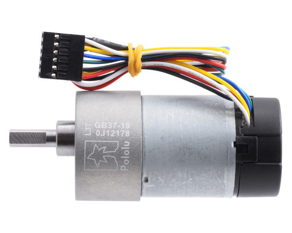 19:1 Metal Gearmotor 37Dx68L mm 12V with 64 CPR Encoder (Helical Pinion)