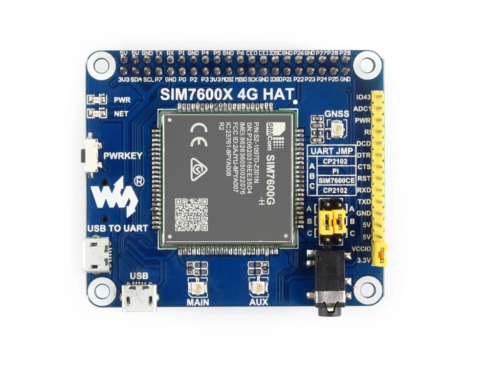 SIM7600G-H 4G HAT For Raspberry Pi, LTE Cat-4 4G / 3G / 2G Support, GNSS Positioning, Global Band